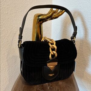 MOSCHINO Couture Quilted Velvet and Leather shoulder bag Black